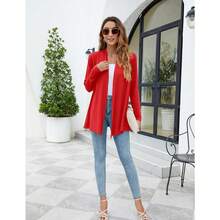 Newchoice Womens Casual Lightweight Long Sleeve Cardigan Soft Drape Open Front Fall Dusters (S-3XL) - Red - View 8