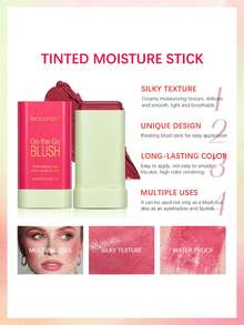 lakerain 1 pieza Barra de rubor rotacional de 19g, barra de colorete de crema a polvo en rojo, rosa, con efectos hidratantes y mates para mejillas y labios - Multicolor - Ver 4