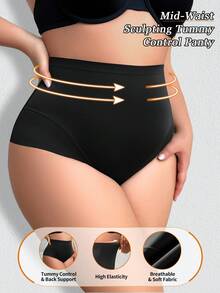 Plus Size Women High Waist Solid Color Shaping Tummy Control Panties