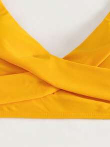 Women's Sexy Cross V-Neck Swimwear, High Waist Solid Color Bikini 2 Pieces Set