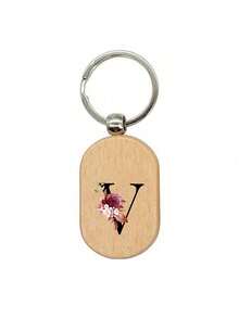 1个黑色字母A-Z花卉图案木质钥匙扣，首字母木质吊坠，创意小礼物，可雕刻，可作包包挂件、木质标签、钥匙扣、戒指、雕刻空白木板、DIY配件、返校礼物 - 杏色 - 查看 25