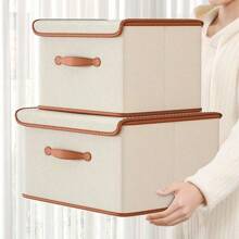 1PC Light Luxury Flip Lid Organizer, Clothing Organizer, Quilt Organizer, Closet Organizer, Miscellaneous Organizer, Toy Organizer, Holiday Decorative Organizer, Fall Decorative Organizer, Built-In Rigid Sheet, Upgraded Thickened Fabric, Wider Comfortable Imitation Leather Carrying Handle, Suitable For Dormitory Storage, Home Storage, Moving Storage, Warehouse Storage.