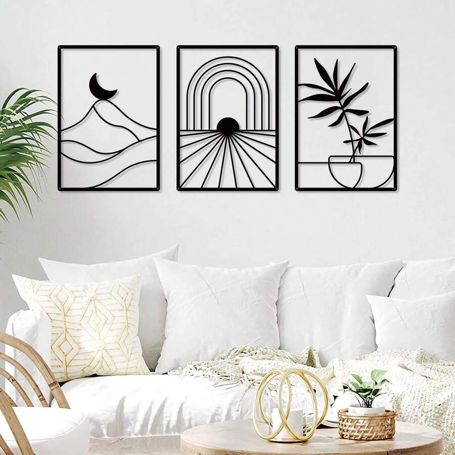Curated visual reference: Fresh Look at Metal Wall Decor Black Minimalist Line Wall Art Bohemian Wall