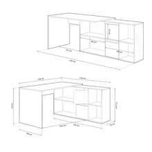 Duehome Mesa de Escritorio Multiposición Move 136x139 cm, Escritorio Esquinero Reversible con Estantería Integrada y Amplio Espacio de Almacenaje, Mesa de Estudio Moderna para Oficina en Casa o Dormitorio Juvenil, Escritorio Funcional con Módulos Organizadores y Superficie Amplia de Trabajo, Diseño Versátil para Optimizar Espacios Reducidos - Blanco Artik (Blanco Mate) - Gris Cemento - Ver 8