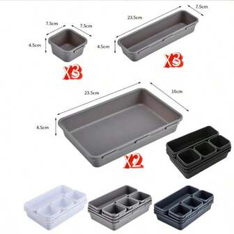 8pcs Adjustable Drawer Organizer Set - Multi-Functional Lightweight Plastic Storage Trays For Cosmetics, Jewelry, Etc. - Countertop Design For Bathroom & Cabinets - Gray/White/Black, Bathroom Organizer Back To School