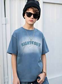 Big Kid/Teenager Versatile Letter Print Loose Fitting T-Shirt, Summer