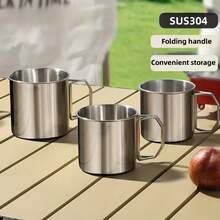 1 pieza de taza plegable de acero inoxidable 304 para exteriores, adecuada para campamento, senderismo y almacenamiento portátil para beber, también conocida como taza. - Multicolor - Ver 5