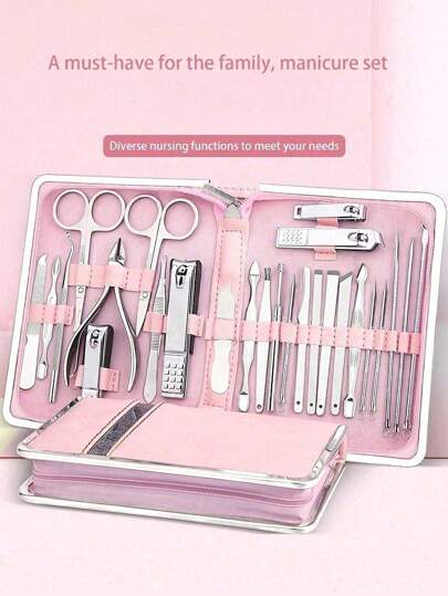 Kit de cortaúñas Manicura Juego de herramientas de pedicura de acero inoxidable profesionales para el cuidado de uñas de manos y pies con estuche portátil adecuado para el hogar, el trabajo y viajes.