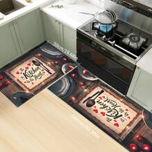 Kitchen Rug And Mat Set With My Kitchen Phrase Pattern, Non-Slip Washable, Kitchen Cushion, Smooth Soft Comfortable Easy To Clean Material, Suitable For Bedroom, Living Room, Dining Room, Kitchen, Bathroom, Entryway