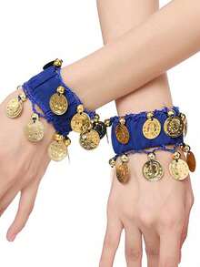 2pcs Loud & Vibrant Belly Dance Coin Wrist Bracelets, Dance Costume Accessories, Belly Dance Jewelry Bracelets, Dance Competition Pendant Bracelets, Folk Dance Performance Bracelets, Jewelry Bracelets - Suitable For Performances And Festivals - Multicolor - View 3