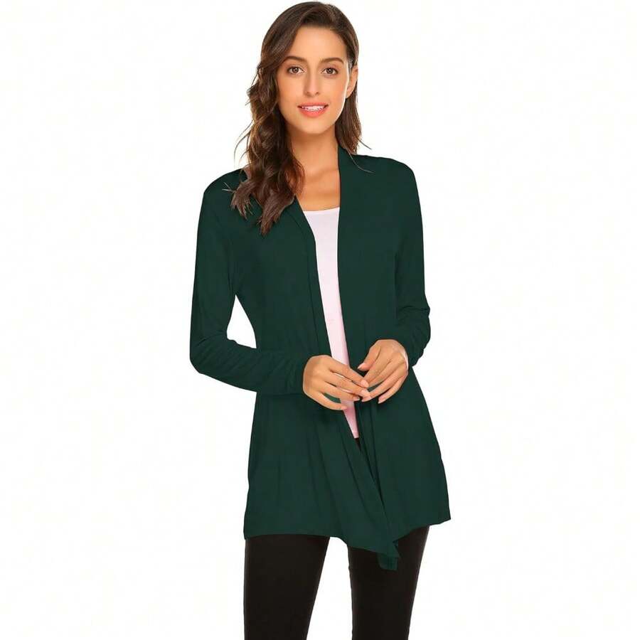 Newchoice Womens Casual Lightweight Long Sleeve Cardigan Soft Drape Open Front Fall Dusters (S-3XL) - Dark Green - View 1