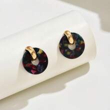 Fashionable Multi-Color Circular Acrylic Stud Earrings, Suitable For Women As Gift, Party Or Daily Wear