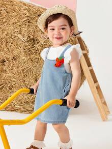 mini bala Girls' Short Sleeve Dress Set – Jumper & Tee Combo – Sweet & Comfy 2 Pieces Outfit - Ivory - View 2