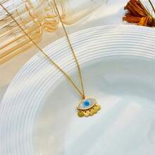 优雅的椭圆形蓝眼吊坠项链 - 惡魔之眼 - 查看 4