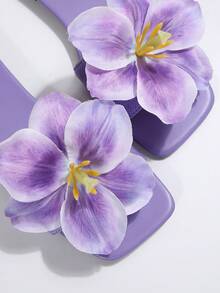 Dép xỏ ngón đế bằng họa tiết hoa thiết kế kiểu Pháp dành cho nữ, dép xăng đan thời trang mùa hè thích hợp cho các buổi hẹn hò, mua sắm, tiệc tùng, kỳ nghỉ ở bãi biển và trang phục thường ngày ở nhà - Màu tím - Xem 8