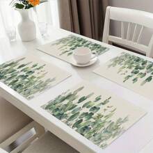14/6pcs Palm Leaf Placemats, Tropical Green Leaf & Calathea Plant Design Dining Table Mats, Hawaiian Seasonal Kitchen & Home Decor