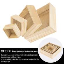 4PCS Unfinished Wooden Boxes, Square Wooden Box Storage Organizers For DIY Crafts, Collectibles, Treasures, Succulents, Desktop Drawer Decorations, Small Flower Pots - Multicolor - View 2