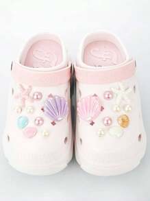 9 szt. Klamra do butów jaskiniowych, ręcznie robiony kwiatek do butów z rozgwiazdy, twardy plastik, odpinany, ładny (losowe 9 szt.)