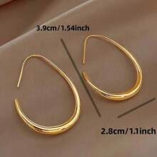 Lightweight Teardrop Hoop Earrings For Women, Bright And Shiny Gold Plated Large Oval Pull Through Hoop Earrings High Polished Statement Jewelry Gift For Women Teen Girls Simple U-Shaped Hoop Earrings For Women