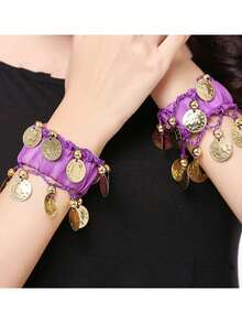 2pcs Loud & Vibrant Belly Dance Coin Wrist Bracelets, Dance Costume Accessories, Belly Dance Jewelry Bracelets, Dance Competition Pendant Bracelets, Folk Dance Performance Bracelets, Jewelry Bracelets - Suitable For Performances And Festivals - Multicolor - View 5