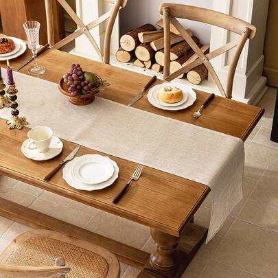 1pc Apricot Rectangle Table Runner, American Simple Solid Color Table Decor, Washable Dining Table Cover, Sideboard, Bookshelf Scarf, Suitable For Kitchen, Dining Room, Camping, Party, Holiday, Wedding Decoration, Father's Day, Thanksgiving Gift