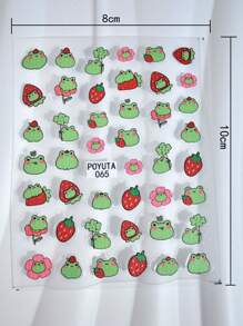 1pc Cute Cartoon Frog Nail Art Stickers, Self-Adhesive Plastic Nail Decals With Frog, Leaves, Strawberry, Flower Designs, Glossy Surface, Asymmetrical Shapes, Disposable DIY Nail Salon Supplies For Women