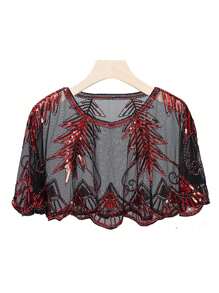 1 peça Poncho formal brilhante feminino com lantejoulas enfeitadas, formato de gota d'água, detalhes de franjas com borlas e contas, acessórios para mulheres, dia dos namorados