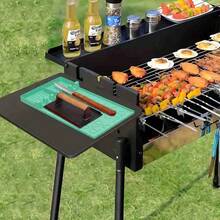 1pc Silicone BBQ Side Shelf Mat,Drip Mat And Protective Fittings, With Six-Slot Cutlery Rack, Non-Slip Design, Suitable For BBQs - Green - View 4