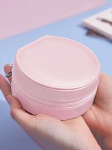 1 pieza Caja de joyería mini con forma de media luna y cremallera - Organizador lindo de cosméticos y pequeñas baratijas | Regalo ideal para niñas, damas de honor, almacenamiento portátil de accesorios para mujeres