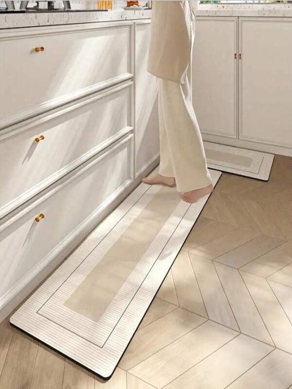 1pc Diatomite Modern Minimalist Color Block Pattern Kitchen Floor Mat, Lightweight, Shock-Absorbent Anti-Fatigue Kitchen Carpet, Absorbent, 3mm Thickness, Suitable For Kitchen, Bathroom, Entryway, Laundry Room, Study, Living Room, Etc.
