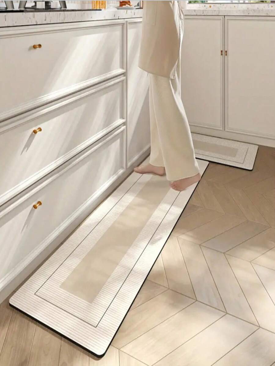 1pc Diatomite Modern Minimalist Color Block Pattern Kitchen Floor Mat, Lightweight, Shock-Absorbent Anti-Fatigue Kitchen Carpet, Absorbent, 3mm Thickness, Suitable For Kitchen, Bathroom, Entryway, Laundry Room, Study, Living Room, Etc.