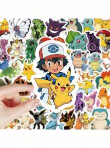 pokemon 50pcs Pokemon Cartoon Graffiti Stickers, Decorative Stickers For Scrapbooking, Gifts, Student Handmade Materials, Waterproof Stickers For Car, Luggage, Cup, Stationery