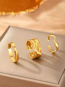 3pcs Set Stainless Steel Asymmetrical Rings For Women, Multilayer Stackable Rings Jewelry