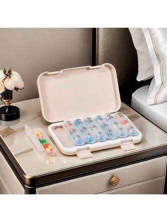 1 pezzo Porta pillole con 21 scomparti, organizer compatto per medicinali e integratori, adatto per i viaggi