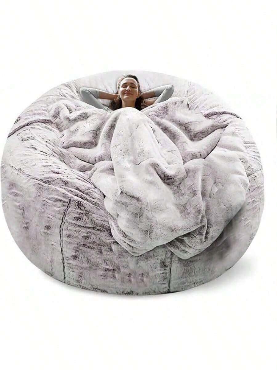 Bean Bag Chair Cover-Soft Fluffy PV Velvet Sofa Bed Cover, Living Room Furniture, Lazy Sofa Bed, 5ft White - Snow Coffee - View 1