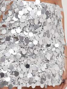 Women's Sparkly Sequin Mini Skirt Mid Rise Slim Fit Bodycon Short Skirt For Party, Work - White - View 1