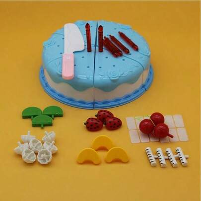 1套ABS儿童生日蛋糕食物玩具，逼真的传统生日蛋糕，水果和糖果切片玩具套装，生日和圣诞礼物，仿真食物，木制厨房玩具，木制食物玩具
