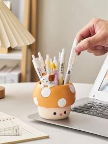 1个可爱蘑菇笔筒，儿童/女孩办公桌收纳装饰，开学季，儿童节礼物 - 彩色 - 查看 8