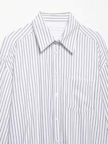 DEEKA 女装春夏新品超大单排扣条纹长袖衬衫 - 白色 - 查看 11