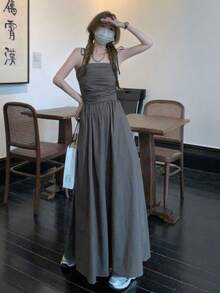 女士优雅休闲无袖连衣裙，春夏 - 深灰色 - 查看 4