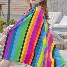 Striped Extra Large Microfibre Lightweight Beach Towel Quick Dry Travel Towel - Multicolor - View 9
