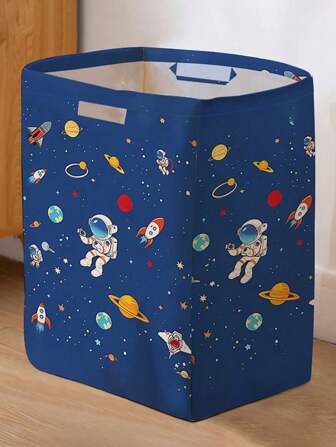 1pc Foldable Multi-Functional Storage Basket With Handle, Astronaut Pattern Decor, Lightweight Laundry Basket For Living Room, Bathroom, Kitchen, Home Necessities, Daily Storage, Organize Clothes, Accessories, Socks, Toys Household Cleaning,Bathroom Organizer,Hampers,Large Basket,Colored Laundry Basket,Bathroom Decor,Bedroom Bin,Home Organization And Storage, Folding Laundry Basket,Washing Baskets,Storage For Clothes