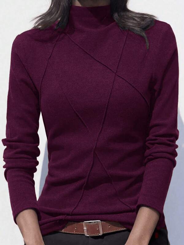 Gruby polarowy golf dla kobiet, jesień/zima 2024 Nowy Derun Patchwork Fishbone Pattern Casual Elegancki sweter Top