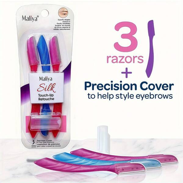 3pcs Maria Face Shaving Razors | Women's Precision Eyebrow & Face Razor With Cover, Ergonomic Handle, Formaldehyde-Free, Pink/Blue Handle, Facial Hair Removal | Includes Protective Case | Smooth Skin Shaver