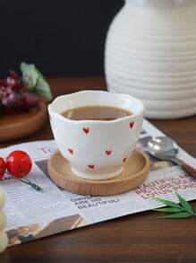 1pc/5pcs Cute Cartoon Heart & Bow Handle Ceramic Mugs, Family Gathering Tableware, Breakfast Milk Cup, Afternoon Tea Coffee Cup, Holiday Souvenir, Birthday Gift Back To School