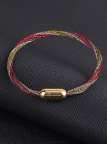 1pc Luxury Gold Color Stainless Steel Magnetic Buckle Bracelet Handmade Layers Bracelet For Women Girl Multicolor Weaven Steel Chain Bracelets Sports Leisure H656