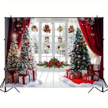 The Christmas Wonderland Snowman Background Paired With Red Curtains Is Perfect For Indoor Celebrations, Studio Photography, And Holiday Parties