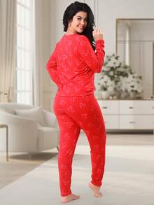 Women's Pajamas Suede Heart Pants And Long Sleeve Winter Top REF:PJCO - 紅色 - 查看 3
