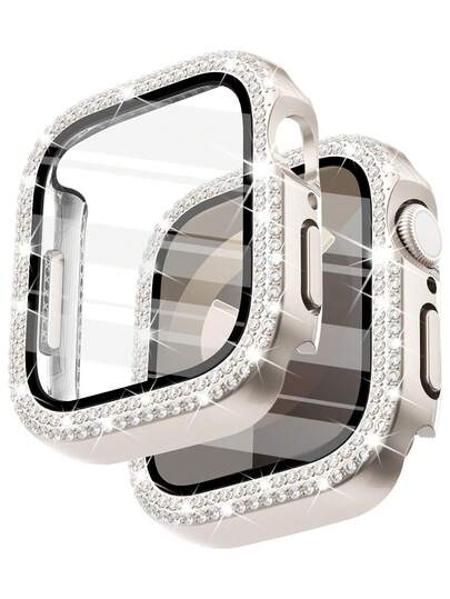 1pc Starry Rhinestone Decor Fashionable Anti-Scratch Ultra-Thin Tempered Glass Screen Protector, Compatible With Apple Watch 38/40/41/42/44/45/46/49mm, Suitable For Apple Watch Series Ultra/SE/11/10/9/8/7/6/5/4/3/2/1, Smartwatch Accessory