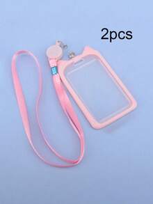 1pc Clear Solid Rabbit Ear Decor Card Holder With Lanyard, Simple Portable Card Holder For Office, School, Student Back To School - Purple - View 21